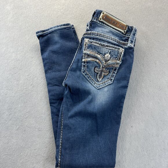 Rock Revival Denim - ROCK REVIVAL Yui Womens Skinny Jeans Tag Size 26 Low Rise Dark Wash